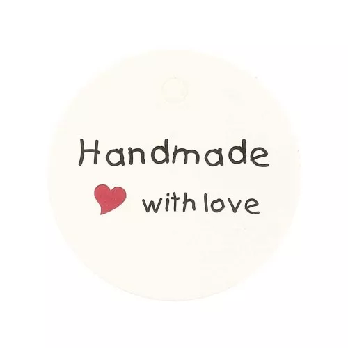 45mm Round labels - Handmade with love - White x20