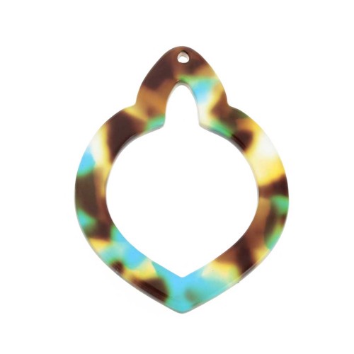 41.5x32mm Hollow pendant oriental shape - Tortoise shell - Brown - Blue x1