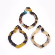 41.5x32mm Hollow pendant oriental shape - Tortoise shell - Brown - Blue x1