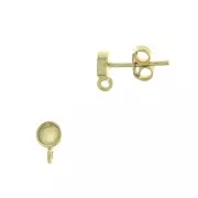 925 Sterling Silver Round earstuds for 4mm cabochon - Fine Gold Plated x2
