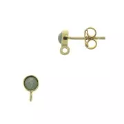 925 Sterling Silver Round earstuds for 4mm cabochon - Fine Gold Plated x2