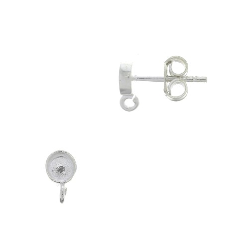925 Sterling Silver Round earstuds for 4mm cabochon x2