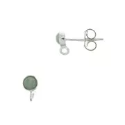 925 Sterling Silver Round earstuds for 4mm cabochon x2
