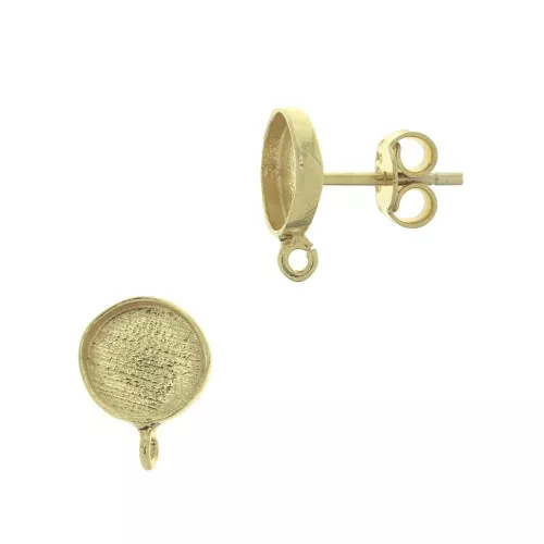 925 Sterling Silver Round earstuds for 8mm cabochon - Fine Gold Plated x2