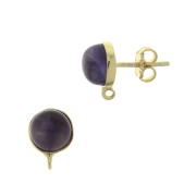 925 Sterling Silver Round earstuds for 8mm cabochon - Fine Gold Plated x2