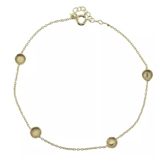 19,5cm 925 Sterling Silver cable mesh bracelet - For 4mm cabochons -Gold Plated x1