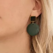 17x15mm Square earstuds with epoxy resin - Fine Gold Plated - White x2