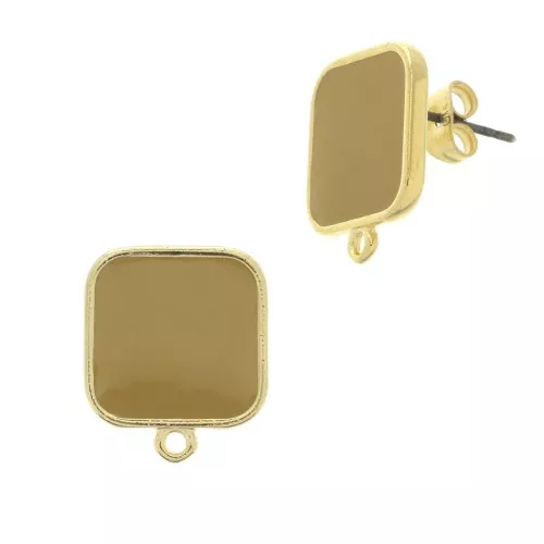 17x15mm Square earstuds with epoxy resin - Fine Gold Plated - Mustard x2