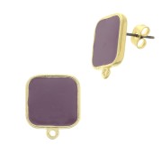 17x15mm Square earstuds with epoxy resin - Fine Gold Plated - Plum x2|raw }}