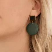 17x15mm Square earstuds with epoxy resin - Fine Gold Plated - Black x2