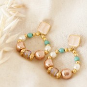 17x15mm Square earstuds with epoxy resin - Fine Gold Plated - Light Coral x2