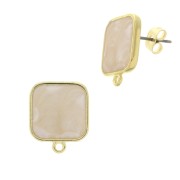 17x15mm Square earstuds with epoxy resin - Fine Gold Plated - White Pearl x2|raw }}