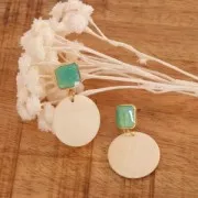 17x15mm Square earstuds with epoxy resin - Fine Gold Plated - Turquoise Pearl x2