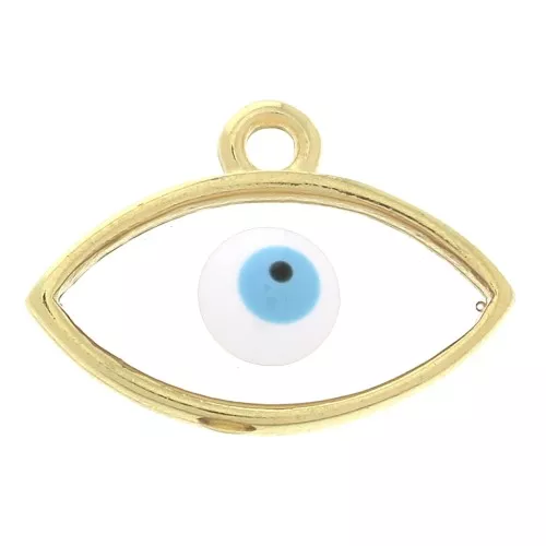 12x17mm Epoxy resin eye charm - Fine Gold plated - Transparent - Blue x1