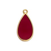 22.5x12mm Epoxy resin drop charm - Fine Gold Plated - Red x1