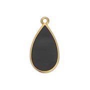 22.5x12mm Epoxy resin drop charm - Fine Gold Plated - Black x1|raw }}