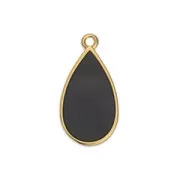22.5x12mm Epoxy resin drop charm - Fine Gold Plated - Black x1