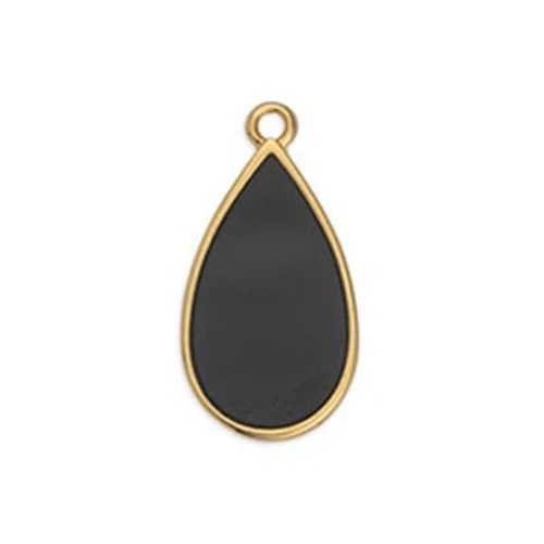 22.5x12mm Epoxy resin drop charm - Fine Gold Plated - Black x1
