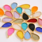 22.5x12mm Epoxy resin drop charm - Fine Gold Plated - Black x1