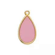 22.5x12mm Epoxy resin drop charm - Fine Gold Plated - Pink x1