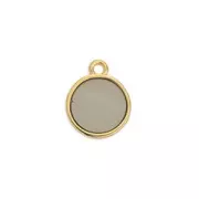 11x8mm Round epoxy resin mini charm - Fine Gold Plated - Brown x1