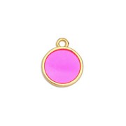 11x8mm Round epoxy resin mini charm - Fine Gold Plated - Fuchsia x1|raw }}