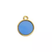 11x8mm Round epoxy resin mini charm - Fine Gold Plated - Bue x1