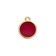 11x8mm Round epoxy resin mini charm - Fine Gold Plated - Red x1|raw }}