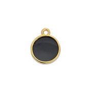 11x8mm Round epoxy resin mini charm - Fine Gold Plated - Black x1|raw }}
