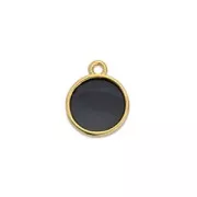 11x8mm Round epoxy resin mini charm - Fine Gold Plated - Black x1