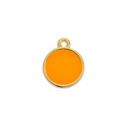 11x8mm Round epoxy resin mini charm - Fine Gold Plated - Neon Orange x1|raw }}