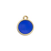 11x8mm Round epoxy resin mini charm - Fine Gold Plated - Cobalt x1
