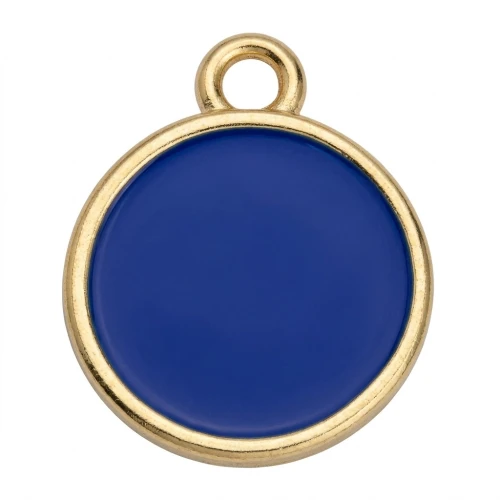 11x8mm Round epoxy resin mini charm - Fine Gold Plated - Cobalt x1