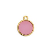 11x8mm Round epoxy resin mini charm - Fine Gold Plated - Pink x1