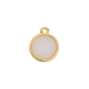 11x8mm Round epoxy resin mini charm - Fine Gold Plated - White Opal x1|raw }}