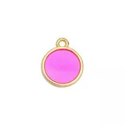 14x11.5mm Round epoxy resin charm - Fine Gold Plated - Fuchsia x1