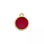 14x11.5mm Round epoxy resin charm - Fine Gold Plated - Red x1