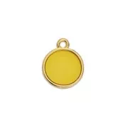 14x11.5mm Round epoxy resin charm - Fine Gold Plated - Yellow x1
