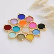 14x11.5mm Round epoxy resin charm - Fine Gold Plated - Turquoise x1