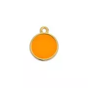 14x11.5mm Round epoxy resin charm - Fine Gold Plated - Neon Orange x1