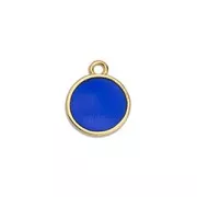 14x11.5mm Round epoxy resin charm - Fine Gold Plated - Cobalt x1
