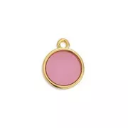 14x11.5mm Round epoxy resin charm - Fine Gold Plated - Pink x1