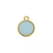 14x11.5mm Round epoxy resin charm - Fine Gold Plated - Cyan x1