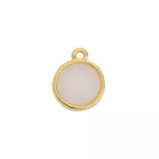 14x11.5mm Round epoxy resin charm - Fine Gold Plated - White Opal x1