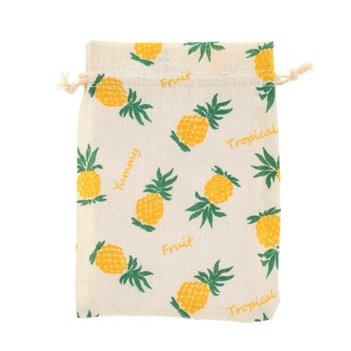 130x170mm Cotton pouches for jewellery - Pineapple patterns - Green - Yellow x1