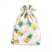 130x170mm Cotton pouches for jewellery - Pineapple patterns - Green - Yellow x1