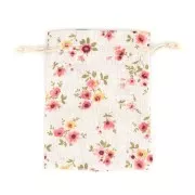 95x135mm Cotton pouch with flowers pattern for jewellery - Green - Pink x1