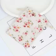 95x135mm Cotton pouch with flowers pattern for jewellery - Green - Pink x1