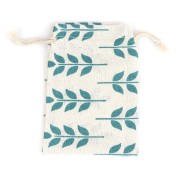 95x135mm Cotton pouch with leaf pattern for jewellery - Beige - Green x1|raw }}