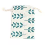 95x135mm Cotton pouch with leaf pattern for jewellery - Beige - Green x1